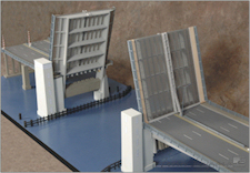 Drawbridge scale model with moveable cars for accident reconstruction
